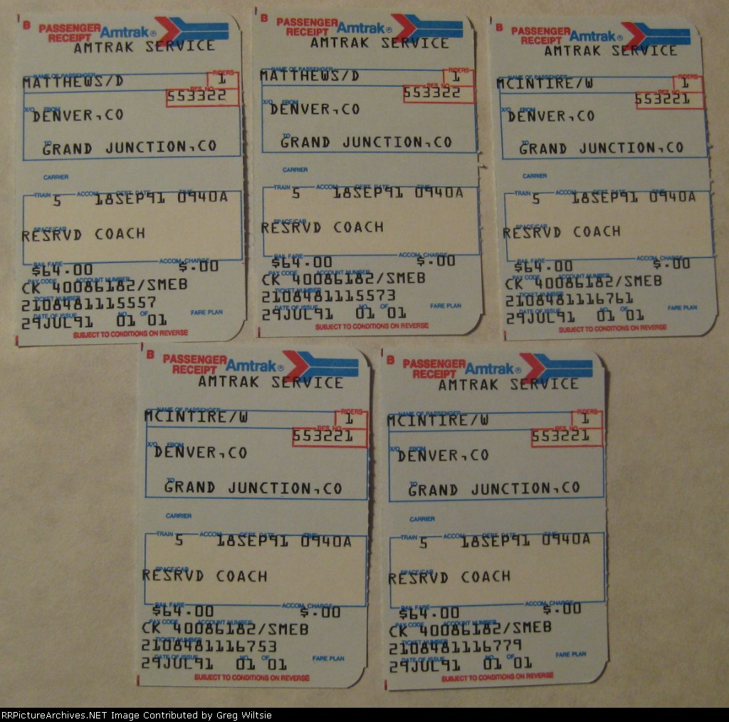 A set of Amtrak ticket stubs