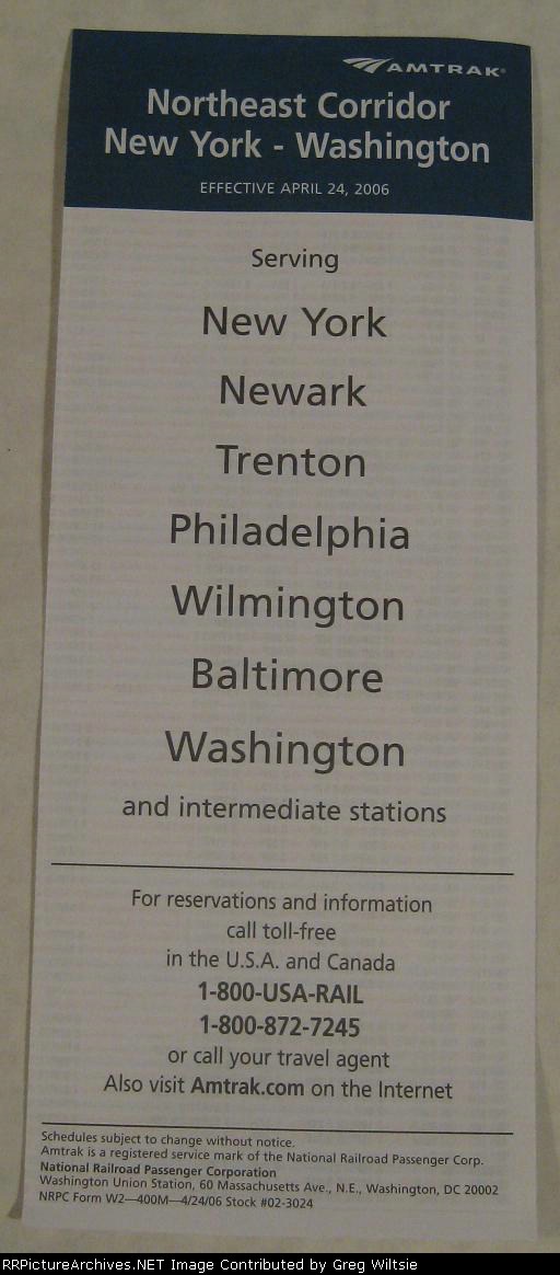 Amtrak Northeast Corridor Timetable