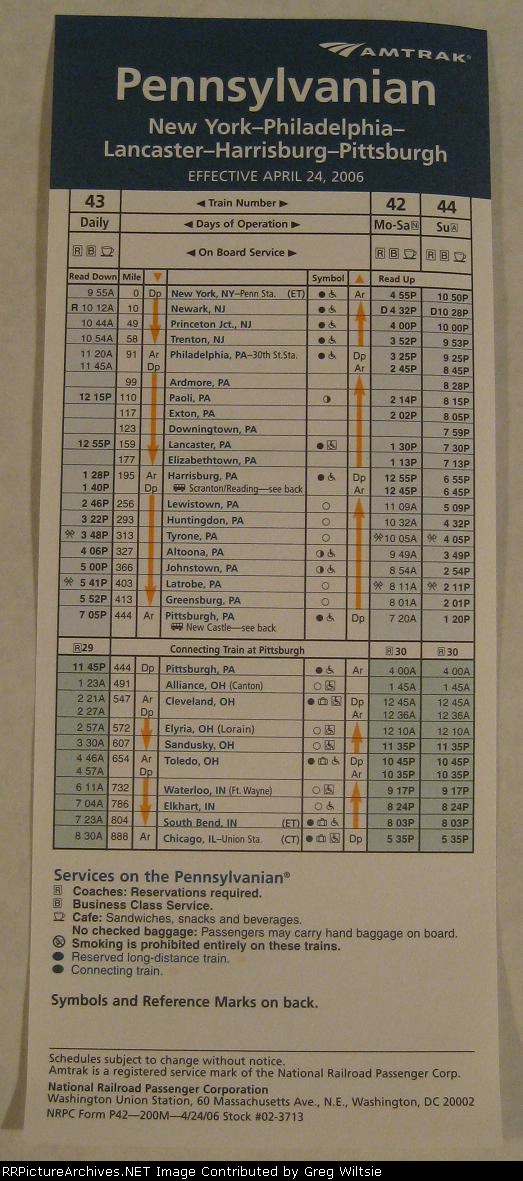 Amtrak Pennsylvanian Timetable