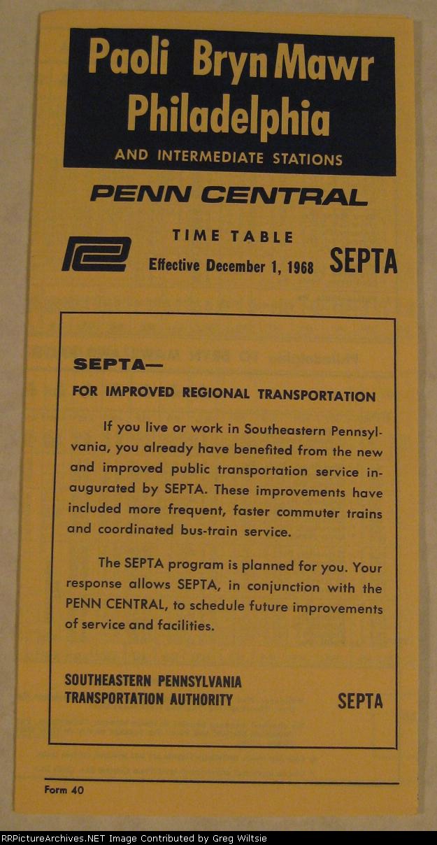 Penn Central / SEPTA Timetable