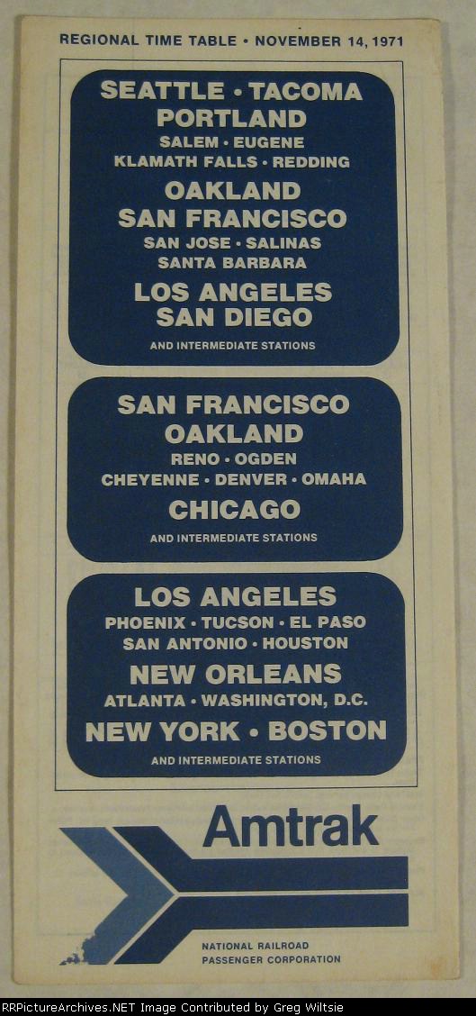 Amtrak West Coast Regional Timetable