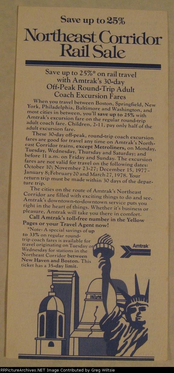 Amtrak Northeast Corridor Rail Sale Pamphlet