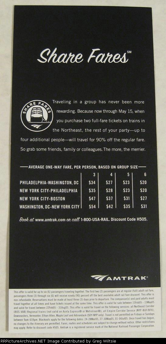 Pamphlet for Amtrak Share Fares