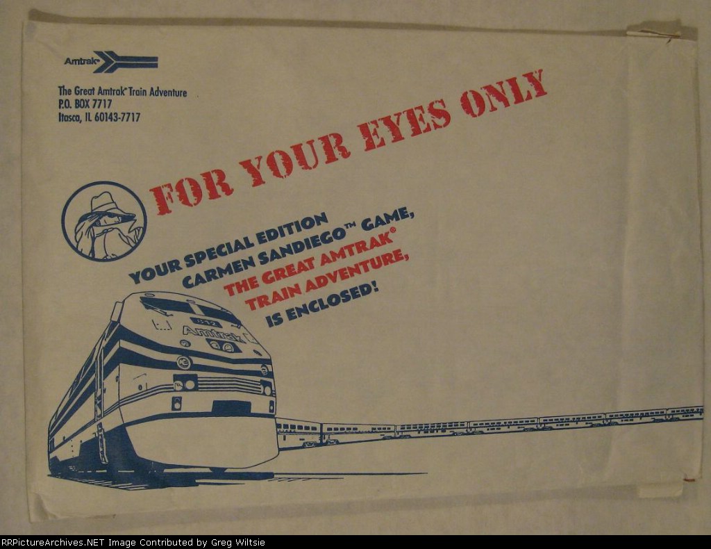 Amtrak Envelope for Carmen Sandiego Computer Game