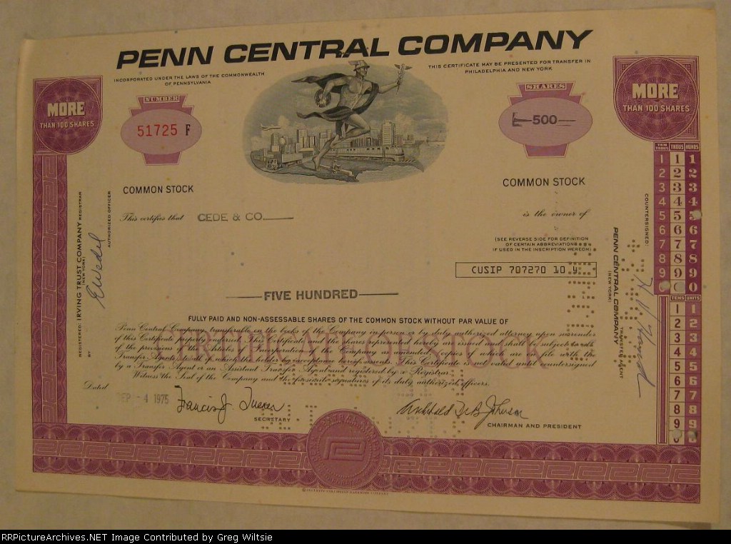 Penn Central Company Stock Certificate