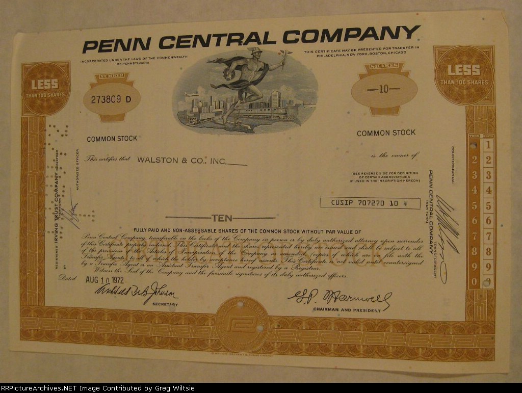 Penn Central Company Stock Certificate
