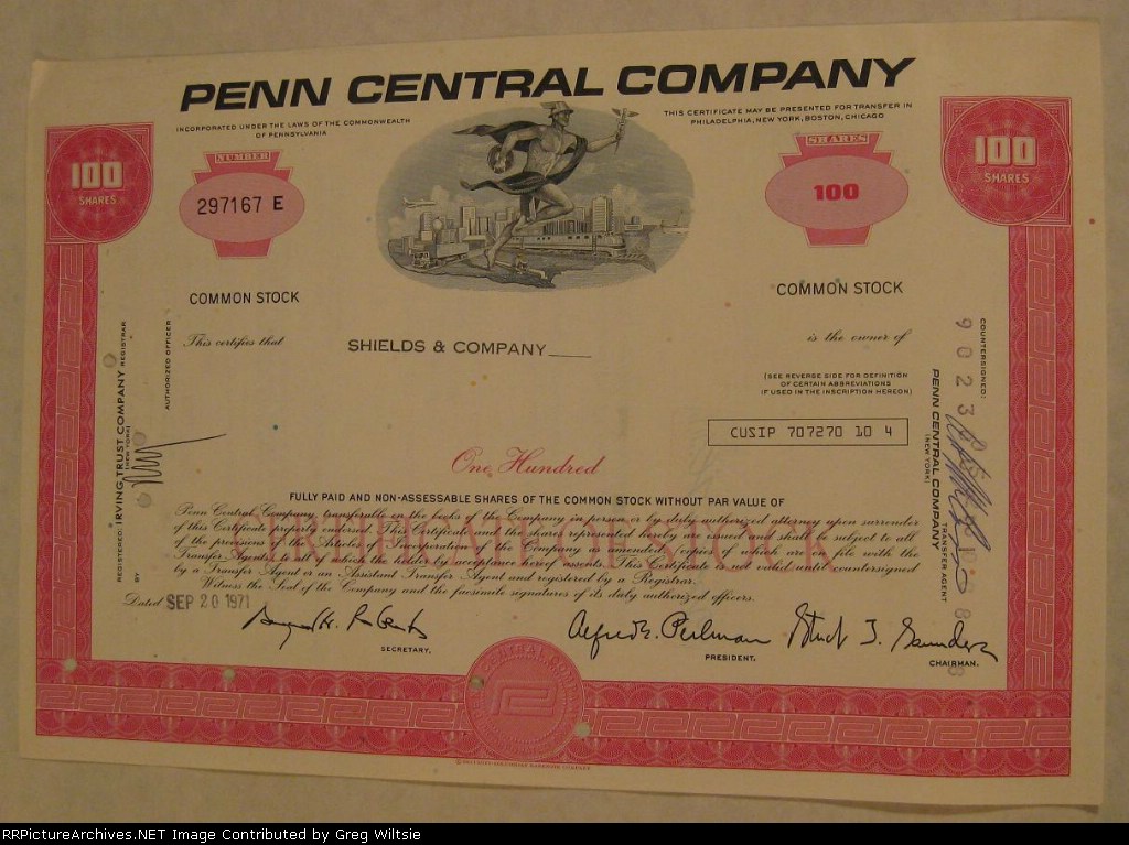 Penn Central Company Stock Certificate