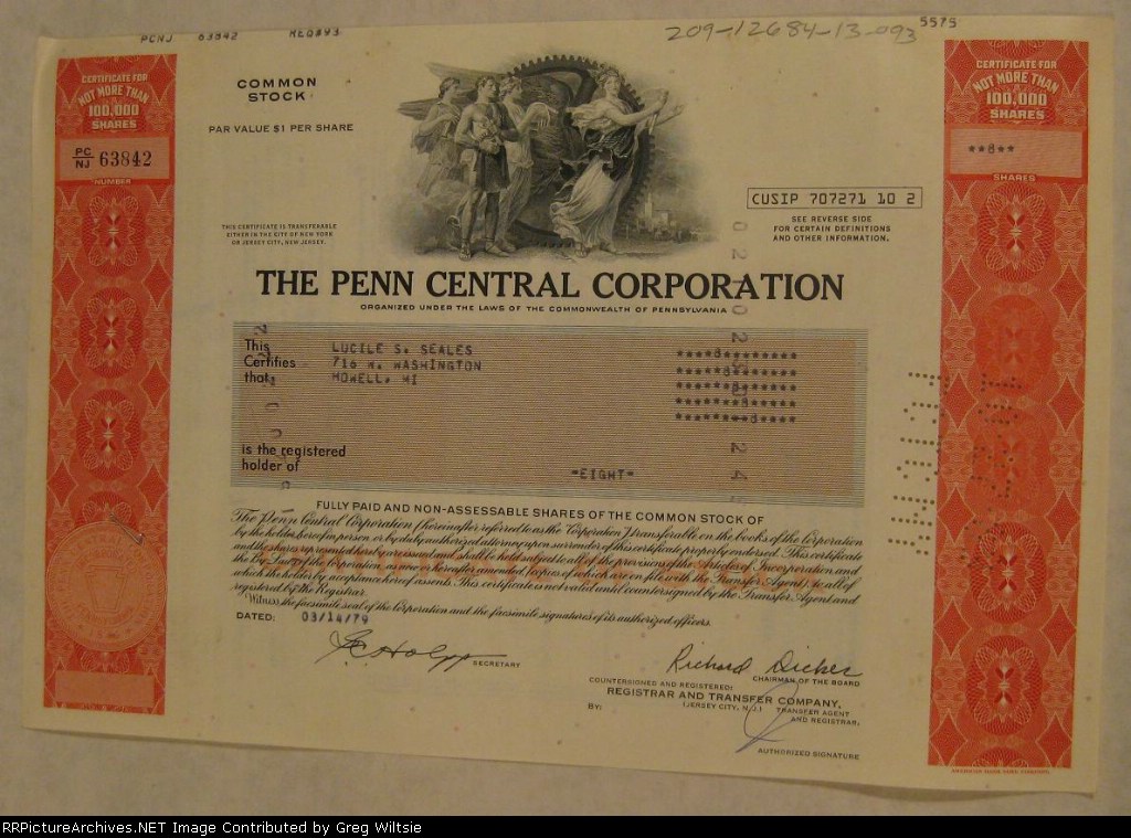 Penn Central Company Stock Certificate