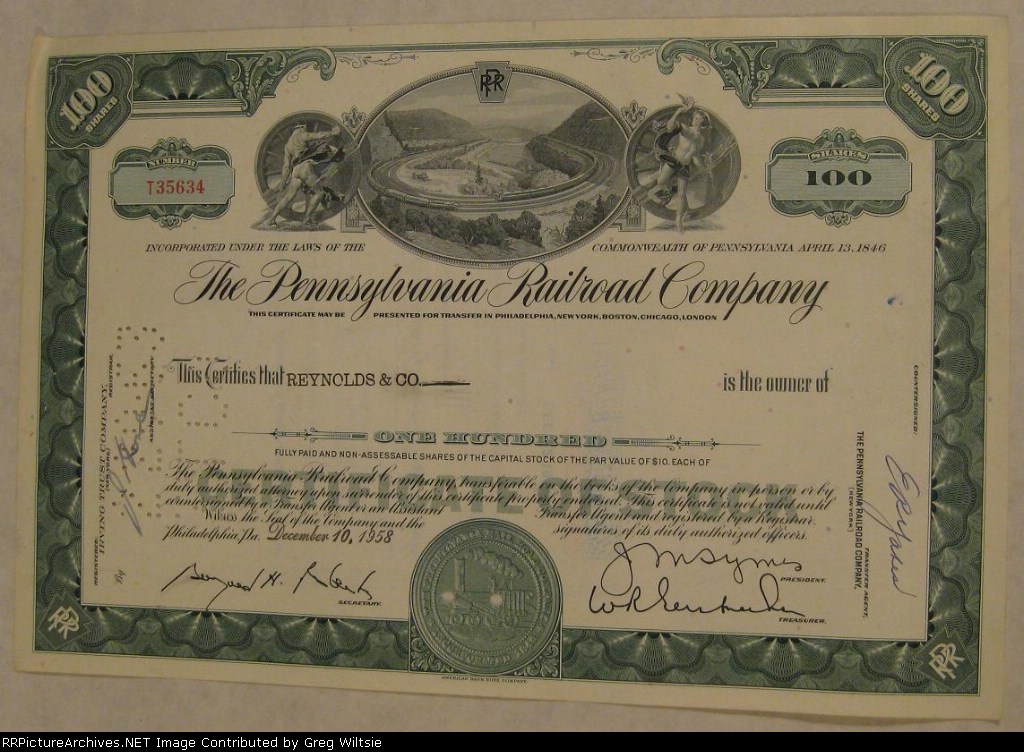 Pennsylvania Railroad Stock Certificate