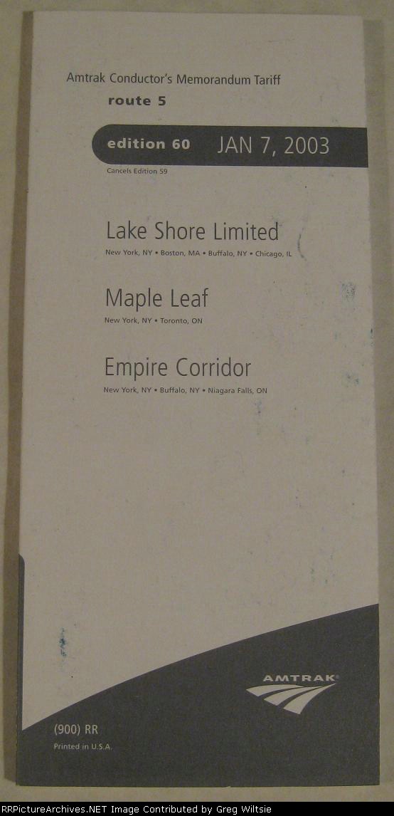 Amtrak Conductor's Memorandum Tariff