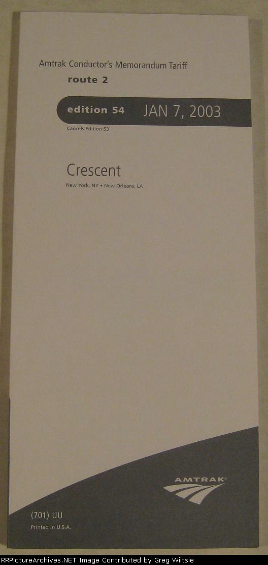 Amtrak Conductor's Memorandum Tariff