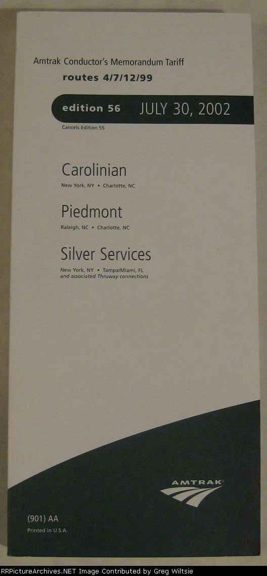 Amtrak Conductor's Memorandum Tariff