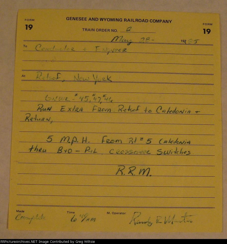 Genesee and Wyoming Train Order