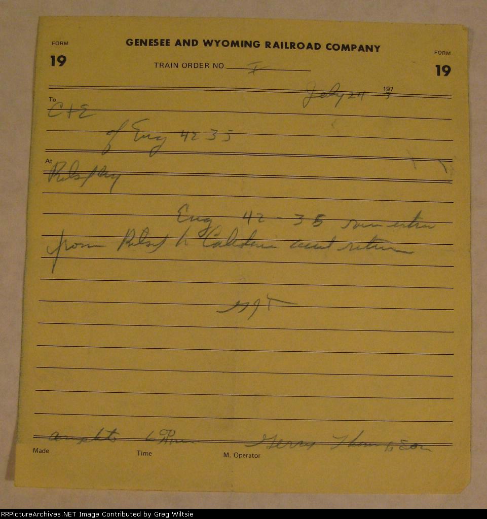 Genesee and Wyoming Train Order