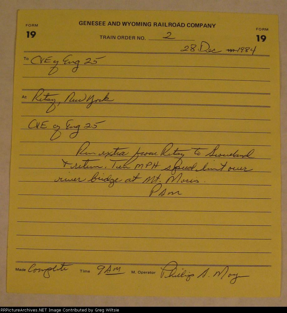 Genesee and Wyoming Train Order