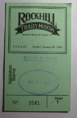Single Ride Ticket for the Rockhill Trolley Museum