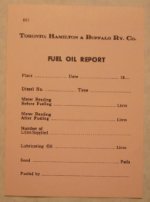 Toronto, Hamilton and Buffalo Railway Fuel Oil Report Form