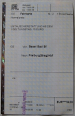 Deutsche Bahn Ticket for ICE Train from Basel Bad to Freiburg
