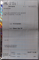 DB VISA receipt for ticket from Kirchzarten to Basel Bad