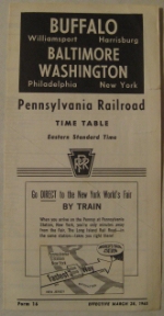 Pennsylvania Railroad Buffalo-Baltimore-Washington Timetable
