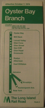 Long Island Timetable - Oyster Bay Branch