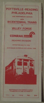 A Conrail Timetable for Bicentennial Trains to Valley Forge