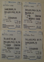 A set of Amtrak ticket stubs