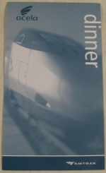 Amtrak Acela Dinner Menu