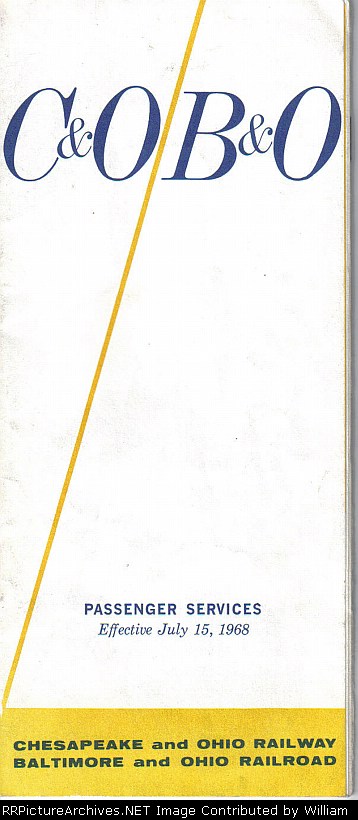 Chesapeake and Ohio Railway, Baltimore and Ohio Railroad Passenger Services Time Tables - 1968