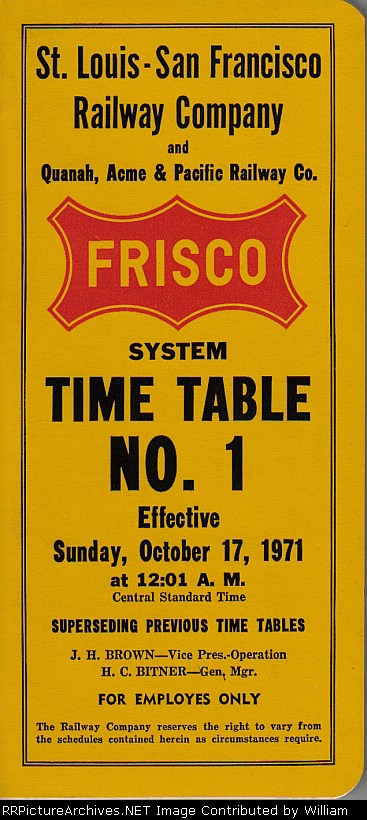 St. Louis - San Francisco Railway Employee Time Table No. 1 - 1971
