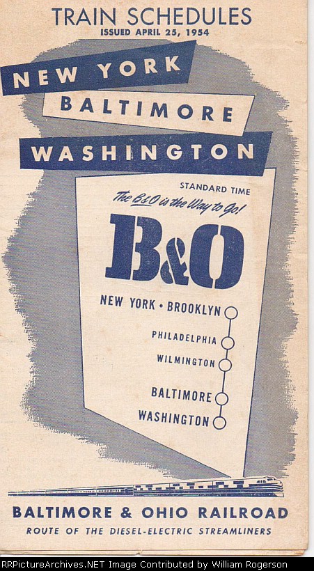 Baltimore & Ohio Railroad, New York - Baltimore - Washington, Train Schedules - 1954