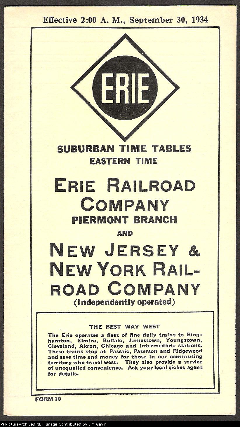 Erie Railroad Suburban Time Table 1934