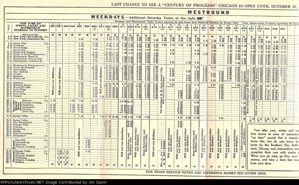 Erie Railroad Suburban Time Table 1934
