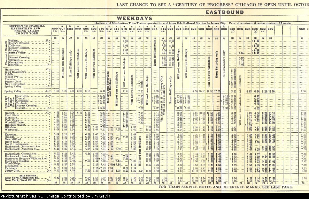 Erie Railroaj Suburban Time Table 1934