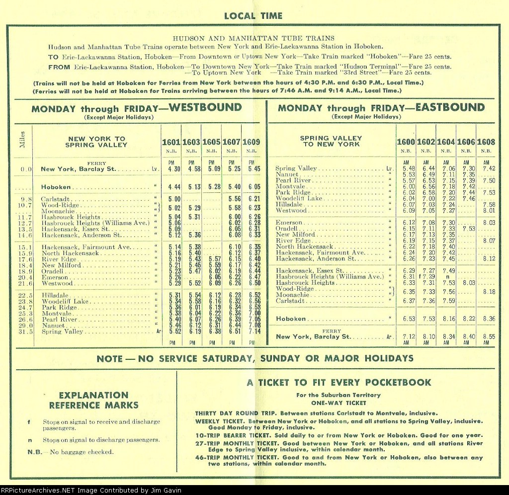 Erie Railroad Passenger Time Table-NJNY Branch 1961