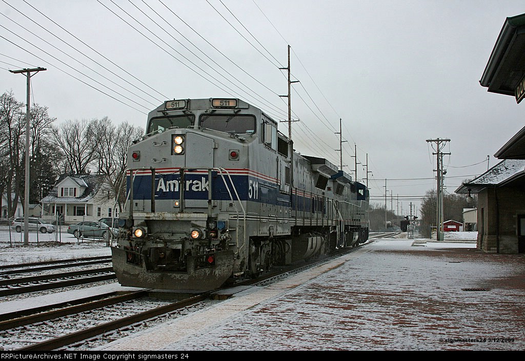 AMTK 511 passes by the Dowagiac depot