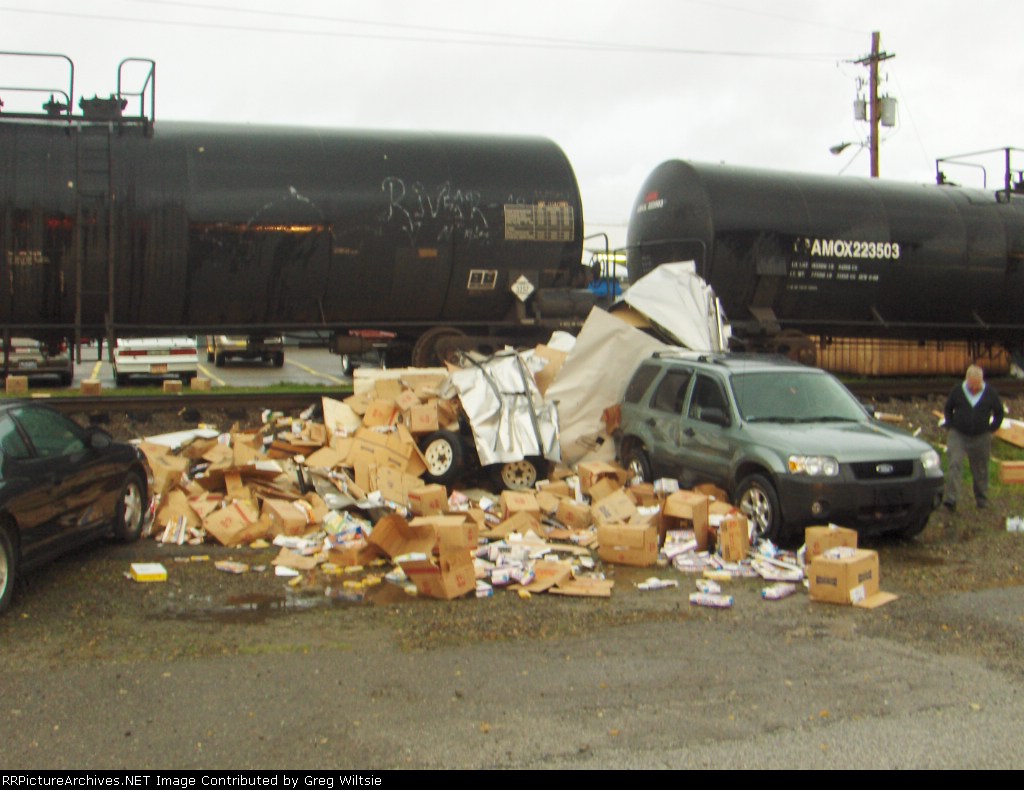 Wreckage of Little Debbie trailer and contents