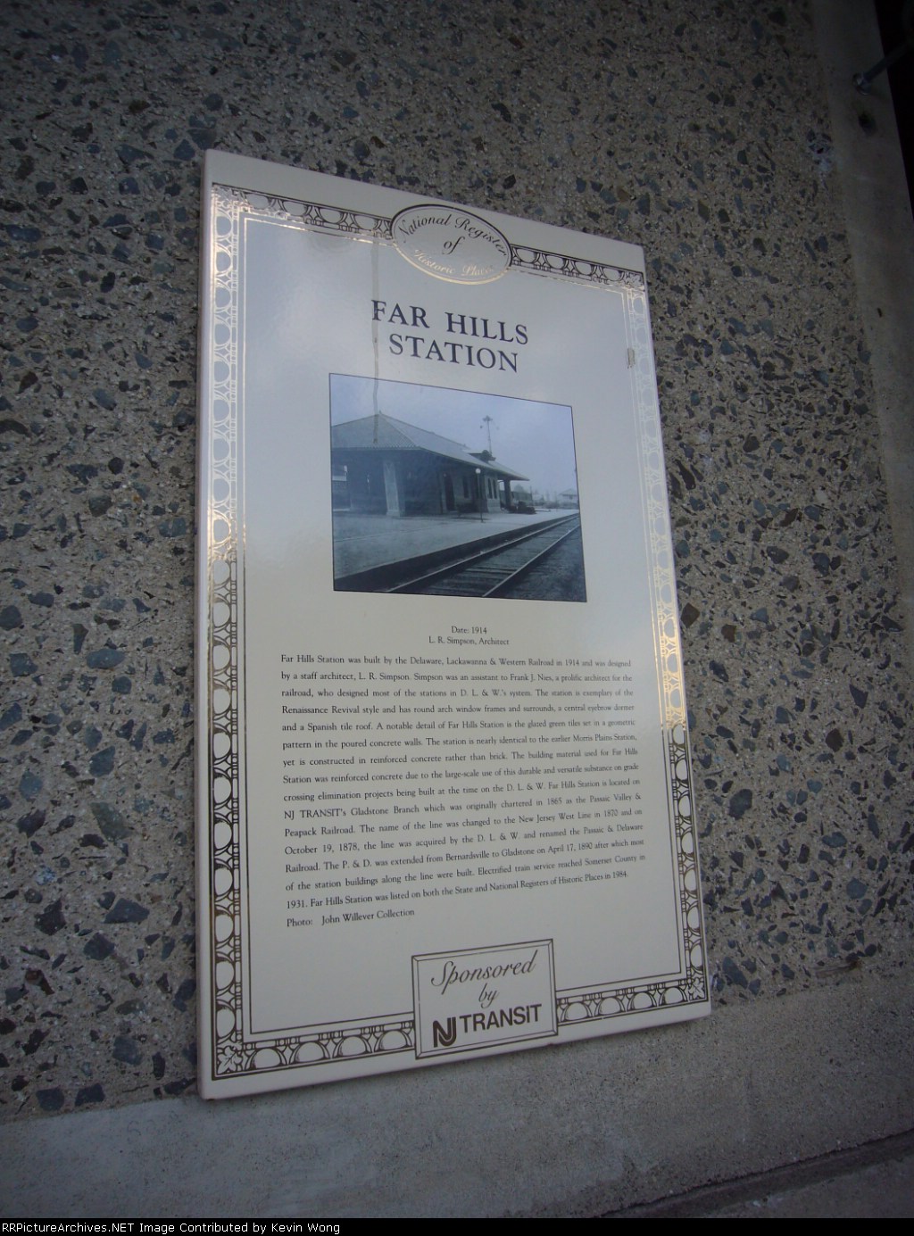 Far Hills station plaque
