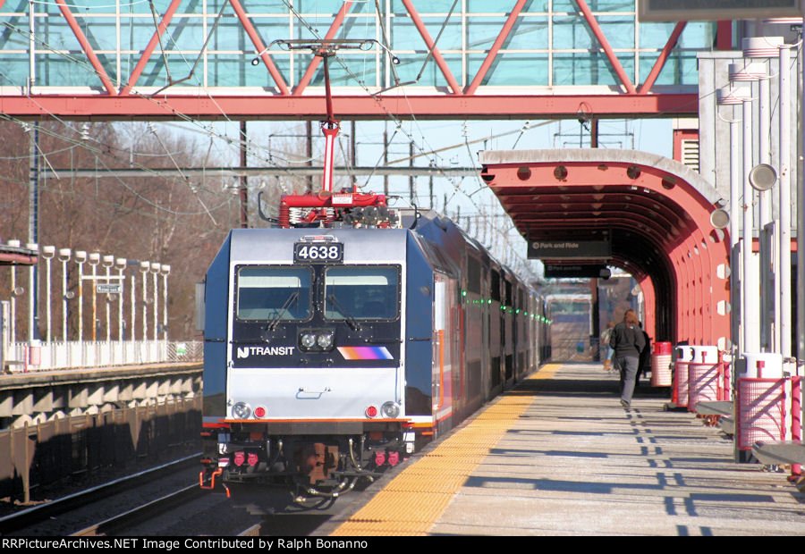NJ Transit APL-46A # 4638 shoves hard to accelerate this NY-bound train out of the station
