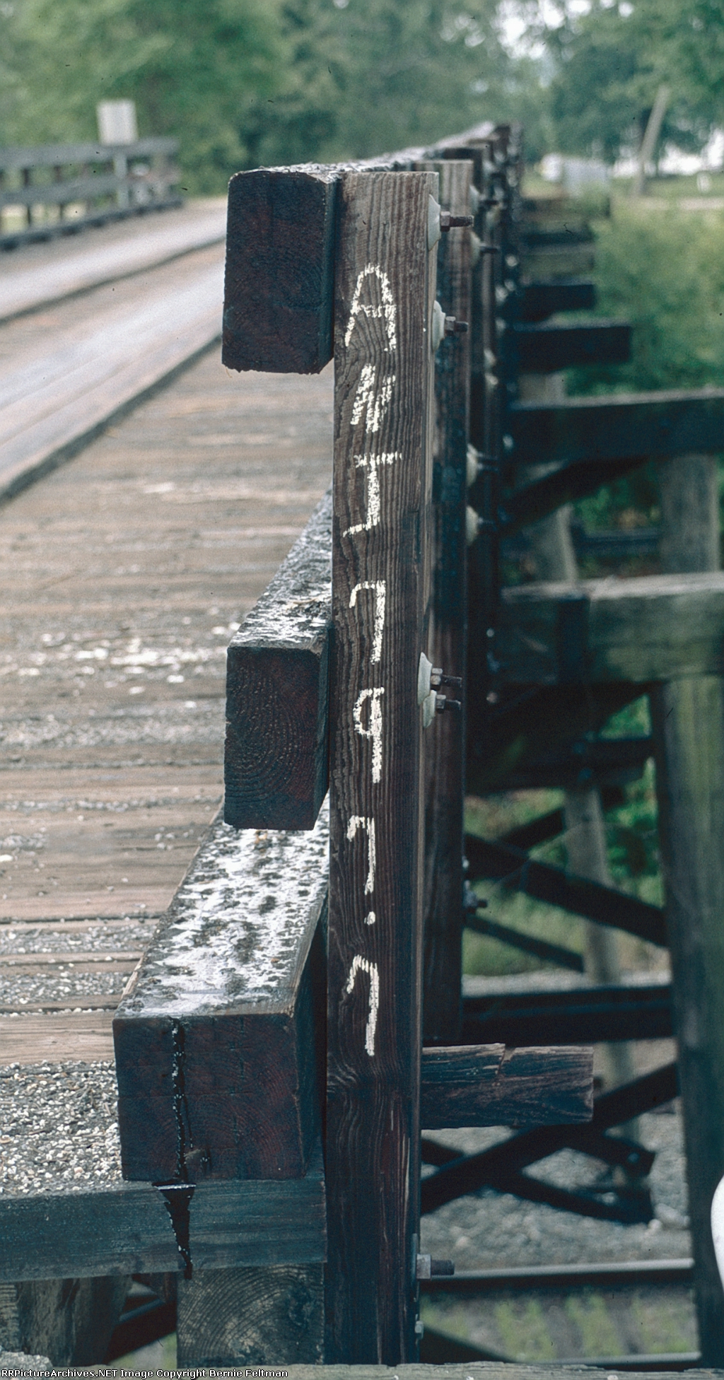 Old one lane wooden trestle over CSX Lineville Subdivision tracks at milepost ANJ 797.7 