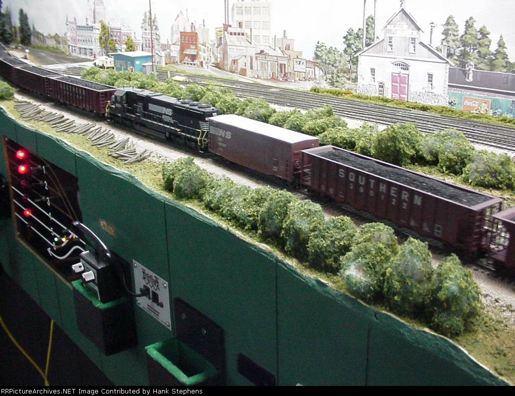 NS Radio Remote Coal--Another big SD is tucked in at mid-train just ahead of the radio control car.