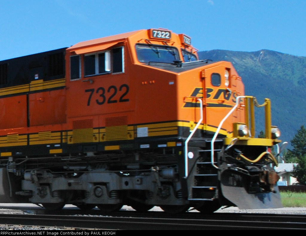 BNSF 7322 close up as she rolls west towards Whitefish, MT for a crew swap.