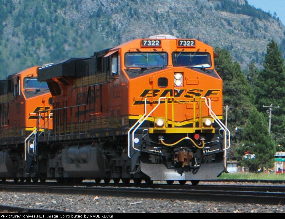 BNSF 7322 leads BNSF 7323 and 7324 towards BNSF Whitefish yard on this Westbound Z.