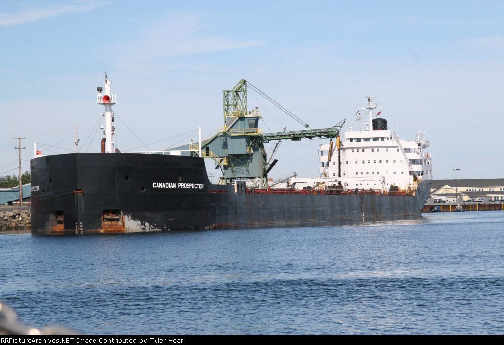 Canadian Prospector loading iron titanium ore to take up the St Lawrence River to Sorel Quebec