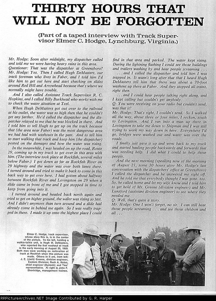 Track Supervisor's interview on being trapped in Nelson Co. VA the night of Hurricane Camille.