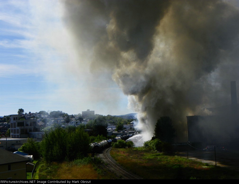 Building on fire next to Luzerne Susquehanna Line
