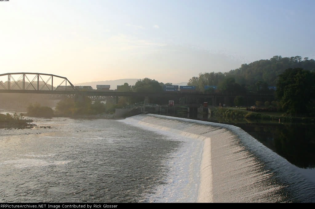 Eastbound NS 20G Above Where Lehigh R  meets The Delaware R. @ 0749h.