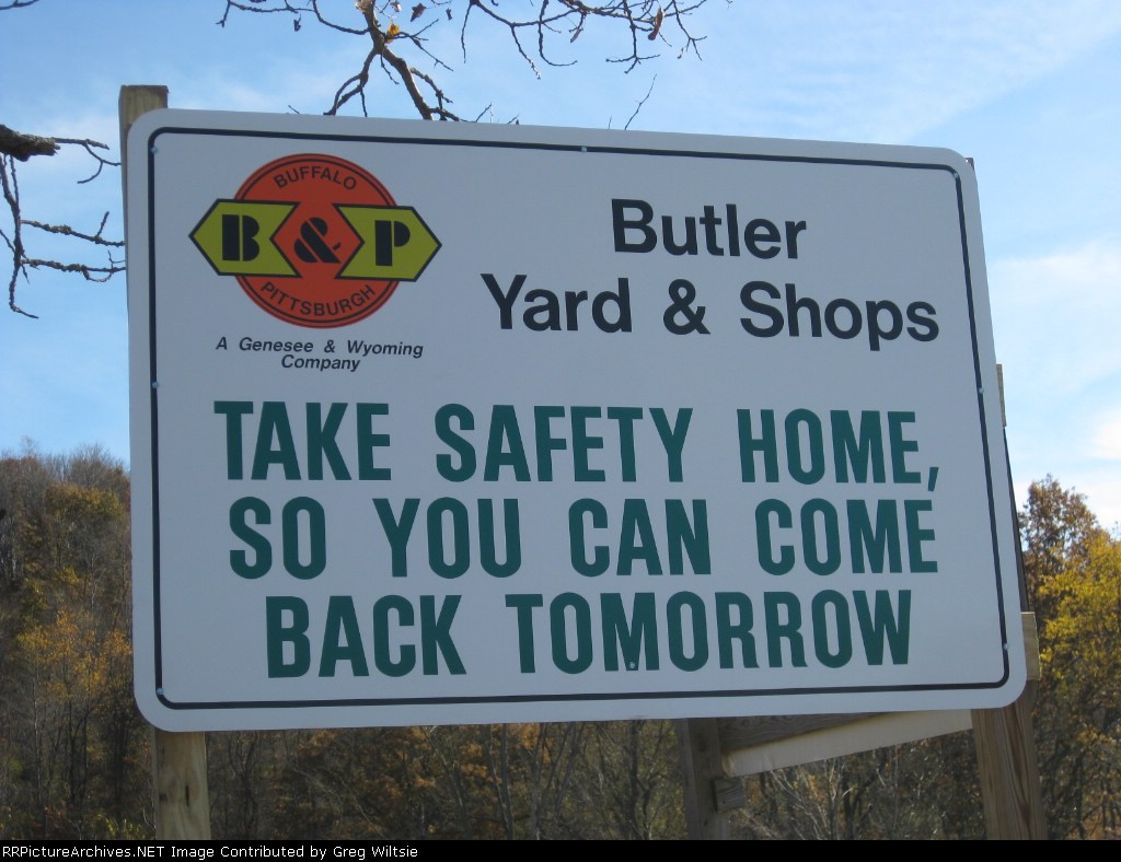 Safety sign for Butler Yard and Shops