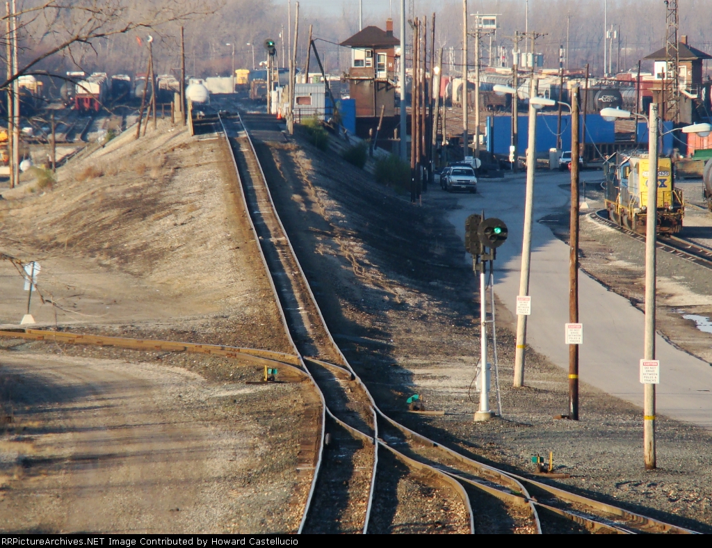 Looking at the former NYC/Conrail Stanley hump. Tower "A" at the crest and yard "K" tower in the backround.