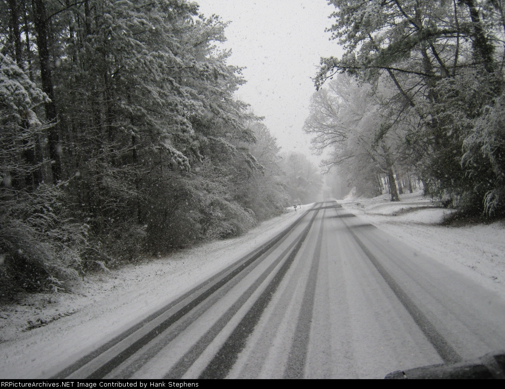 Snow sticking on roads around Gabbetville Siding